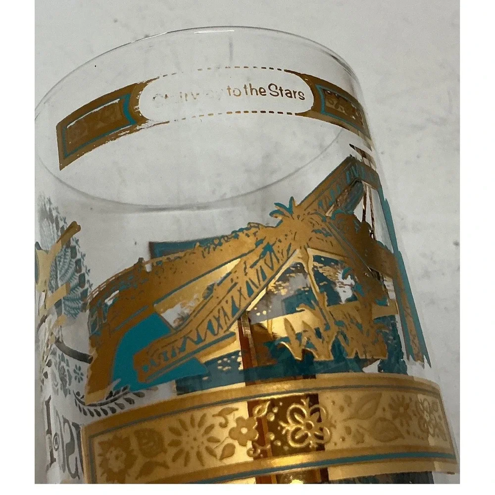 Vintage Souvenir Highball Glasses Busch & Bellingrath Gardens Gold Teal
